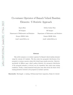Co-variance Operator of Banach Valued Random Elements: U-Statistic
  Approach
