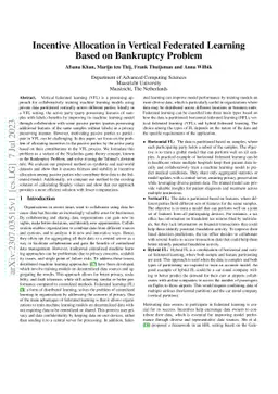 Incentive Allocation in Vertical Federated Learning Based on Bankruptcy Problem