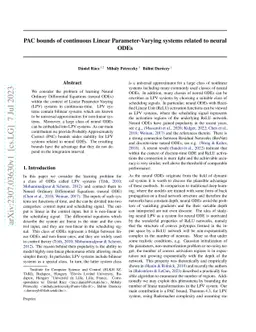 PAC bounds of continuous Linear Parameter-Varying systems related to
  neural ODEs