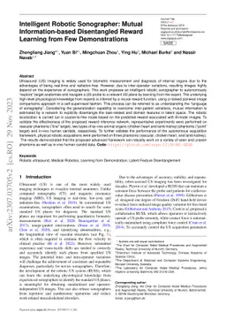Intelligent Robotic Sonographer: Mutual Information-based Disentangled
  Reward Learning from Few Demonstrations