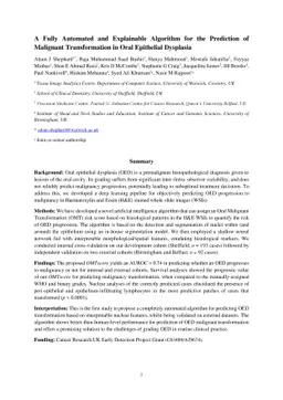 A Fully Automated and Explainable Algorithm for the Prediction of
  Malignant Transformation in Oral Epithelial Dysplasia