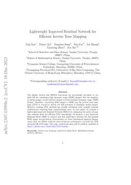 Lightweight Improved Residual Network for Efficient Inverse Tone Mapping