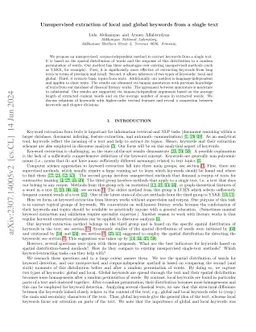 Unsupervised extraction of local and global keywords from a single text