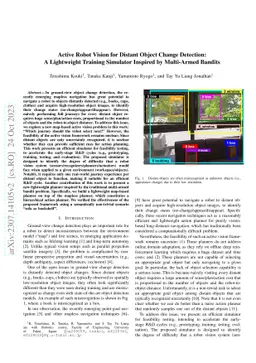 Active Robot Vision for Distant Object Change Detection: A Lightweight
  Training Simulator Inspired by Multi-Armed Bandits