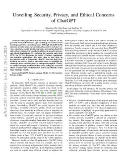 Unveiling Security, Privacy, and Ethical Concerns of ChatGPT