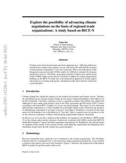 Explore the possibility of advancing climate negotiations on the basis
  of regional trade organizations: A study based on RICE-N