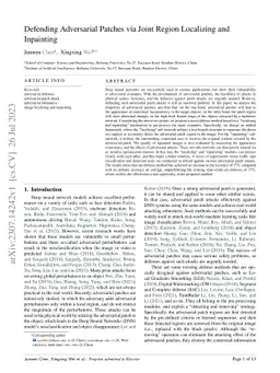 Defending Adversarial Patches via Joint Region Localizing and Inpainting