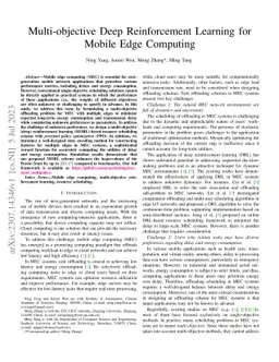 Multi-objective Deep Reinforcement Learning for Mobile Edge Computing