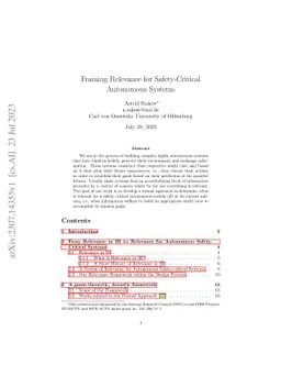 Framing Relevance for Safety-Critical Autonomous Systems
