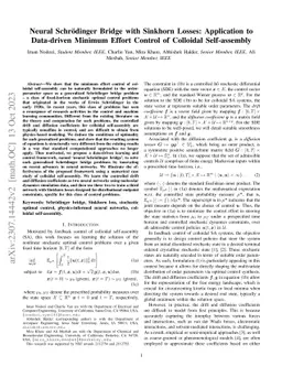 Neural Schrödinger Bridge with Sinkhorn Losses: Application to
  Data-driven Minimum Effort Control of Colloidal Self-assembly