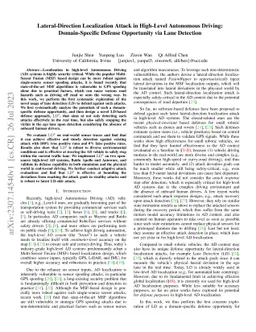 Lateral-Direction Localization Attack in High-Level Autonomous Driving:
  Domain-Specific Defense Opportunity via Lane Detection