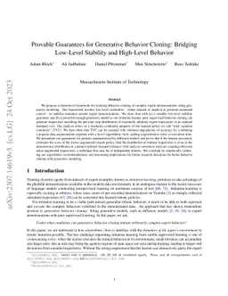 Provable Guarantees for Generative Behavior Cloning: Bridging Low-Level
  Stability and High-Level Behavior