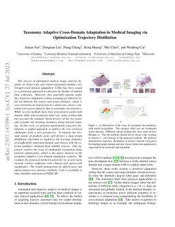 Taxonomy Adaptive Cross-Domain Adaptation in Medical Imaging via
  Optimization Trajectory Distillation