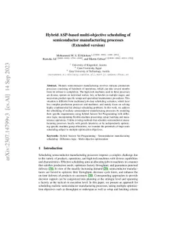 Hybrid ASP-based multi-objective scheduling of semiconductor
  manufacturing processes (Extended version)