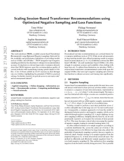 Scaling Session-Based Transformer Recommendations using Optimized Negative Sampling and Loss Functions