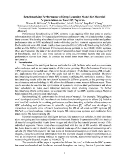 Benchmarking Performance of Deep Learning Model for Material
  Segmentation on Two HPC Systems