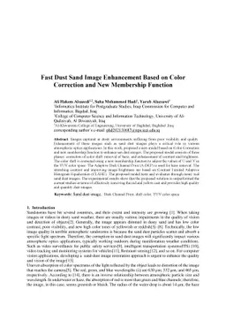 Fast Dust Sand Image Enhancement Based on Color Correction and New
  Membership Function