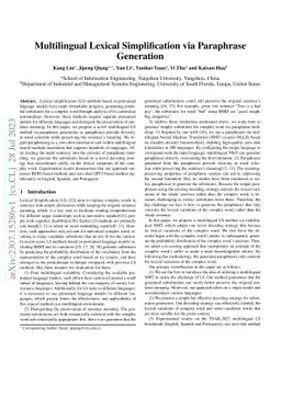 Multilingual Lexical Simplification via Paraphrase Generation