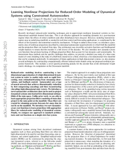 Learning Nonlinear Projections for Reduced-Order Modeling of Dynamical
  Systems using Constrained Autoencoders