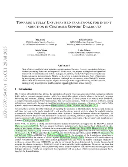 Towards a Fully Unsupervised Framework for Intent Induction in Customer
  Support Dialogues
