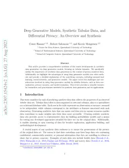 Deep Generative Models, Synthetic Tabular Data, and Differential
  Privacy: An Overview and Synthesis