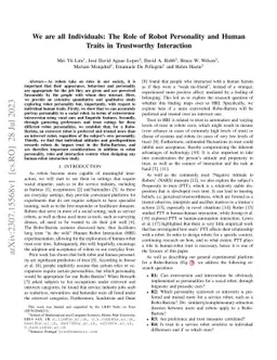 We are all Individuals: The Role of Robot Personality and Human Traits
  in Trustworthy Interaction