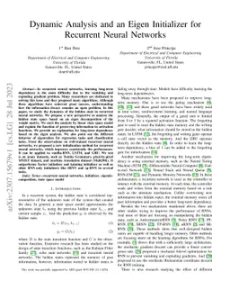 Dynamic Analysis and an Eigen Initializer for Recurrent Neural Networks