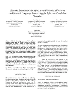 Resume Evaluation through Latent Dirichlet Allocation and Natural
  Language Processing for Effective Candidate Selection