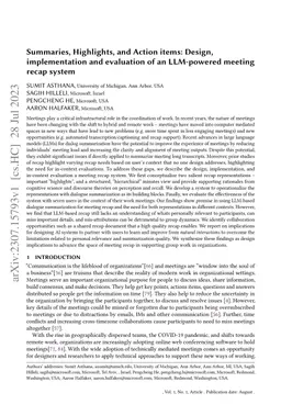 Summaries, Highlights, and Action items: Design, implementation and evaluation of an LLM-powered meeting recap system