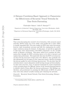 A Distance Correlation-Based Approach to Characterize the Effectiveness
  of Recurrent Neural Networks for Time Series Forecasting