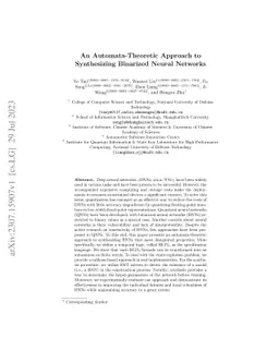 An Automata-Theoretic Approach to Synthesizing Binarized Neural Networks