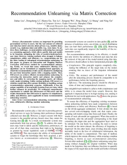 Recommendation Unlearning via Matrix Correction