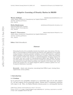 Adaptive learning of density ratios in RKHS