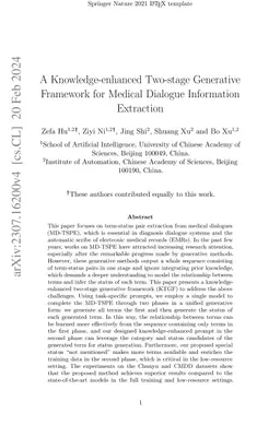 A Knowledge-enhanced Two-stage Generative Framework for Medical Dialogue
  Information Extraction