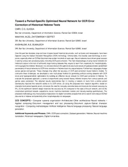 Toward a Period-Specific Optimized Neural Network for OCR Error
  Correction of Historical Hebrew Texts