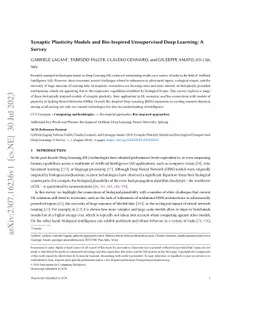 Synaptic Plasticity Models and Bio-Inspired Unsupervised Deep Learning:
  A Survey