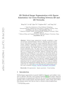 3D Medical Image Segmentation with Sparse Annotation via Cross-Teaching
  between 3D and 2D Networks