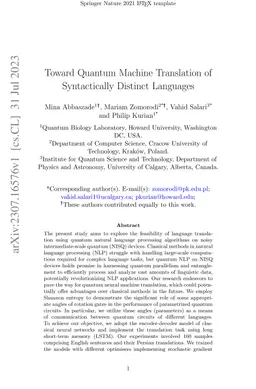 Toward Quantum Machine Translation of Syntactically Distinct Languages