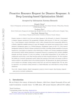 Proactive Resource Request for Disaster Response: A Deep Learning-based
  Optimization Model
