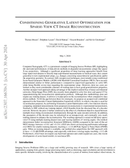 Conditioning Generative Latent Optimization for Sparse-View CT Image
  Reconstruction