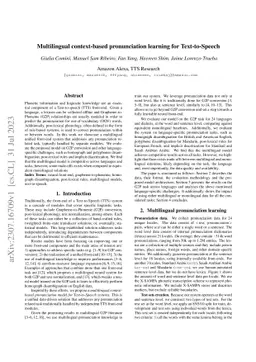 Multilingual context-based pronunciation learning for Text-to-Speech