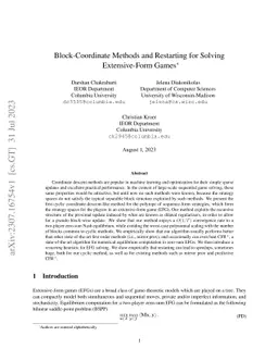 Block-Coordinate Methods and Restarting for Solving Extensive-Form Games