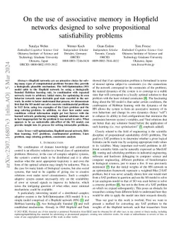 On the use of associative memory in Hopfield networks designed to solve
  propositional satisfiability problems