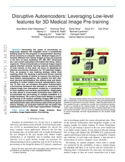 Disruptive Autoencoders: Leveraging Low-level features for 3D Medical
  Image Pre-training