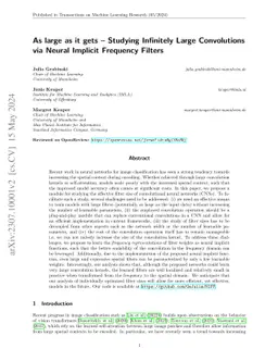 As large as it gets: Learning infinitely large Filters via Neural
  Implicit Functions in the Fourier Domain