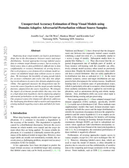 Unsupervised Accuracy Estimation of Deep Visual Models using
  Domain-Adaptive Adversarial Perturbation without Source Samples