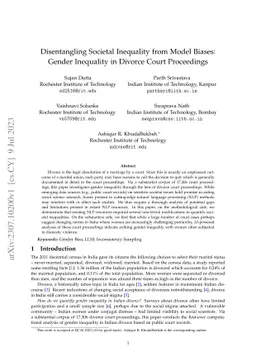 Disentangling Societal Inequality from Model Biases: Gender Inequality
  in Divorce Court Proceedings
