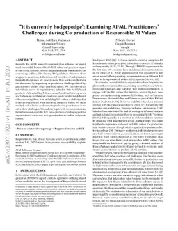 `It is currently hodgepodge'': Examining AI/ML Practitioners' Challenges
  during Co-production of Responsible AI Values