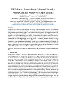 NFT-Based Blockchain-Oriented Security Framework for Metaverse
  Applications