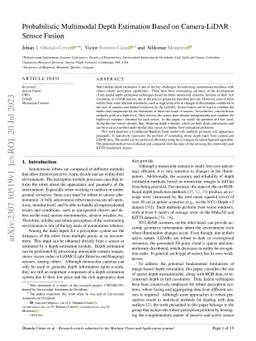 Probabilistic Multimodal Depth Estimation Based on Camera-LiDAR Sensor
  Fusion